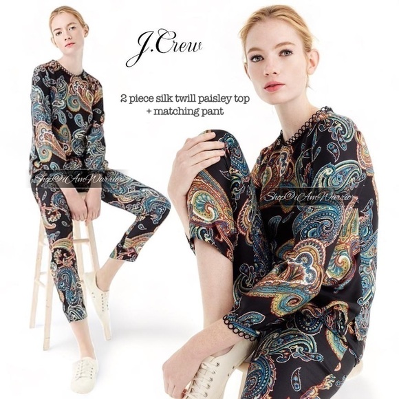 J.Crew 2 piece black silk paisley top + matching pull on pants *shop@iamwarrior - Picture 1 of 12